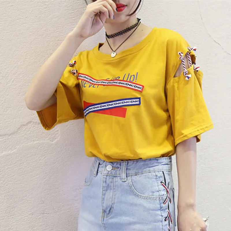 Женская футболка с коротким рукавом Повседневная Свободная принтом круглый