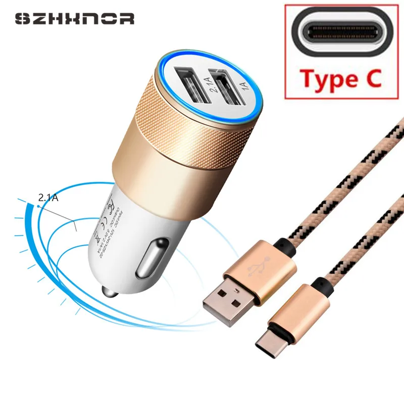 2 порта Mini Dual USB Автомобильное зарядное устройство и кабель типа C для oneplus 6 5t 3t huawei