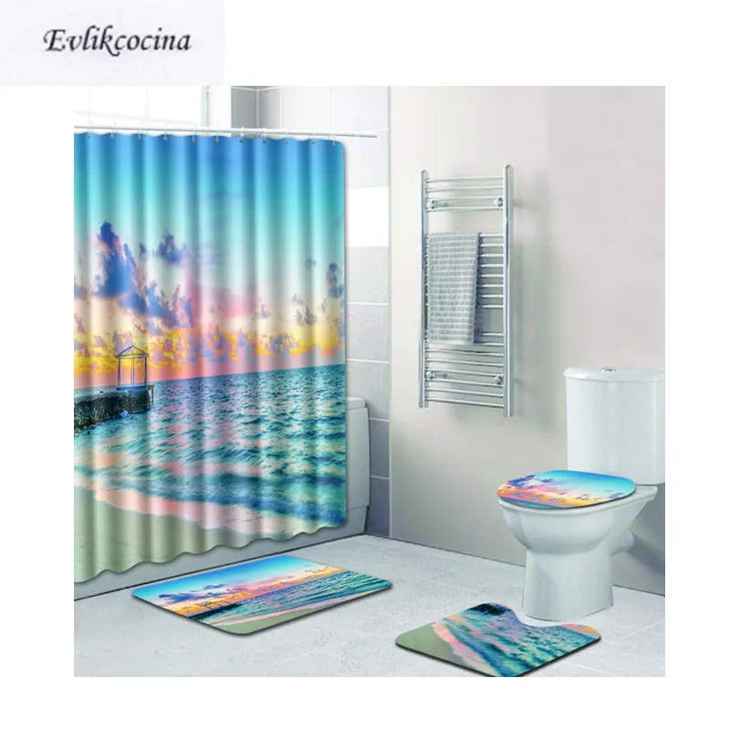 4 шт. ночной пляж Banyo ванная комната ковер Туалет коврики для ванной комплект Нескользящие коврики Tapis Salle De Bain Alfombra Bano