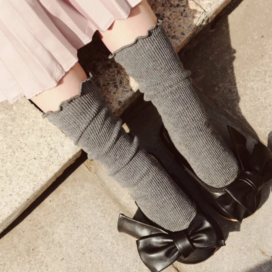 Calcetines de algod&oacute;n a rayas para ni&ntilde;a, medias Retro holgadas de colores puros, de doble aguja, a juego, para invierno y oto&ntilde;o-0