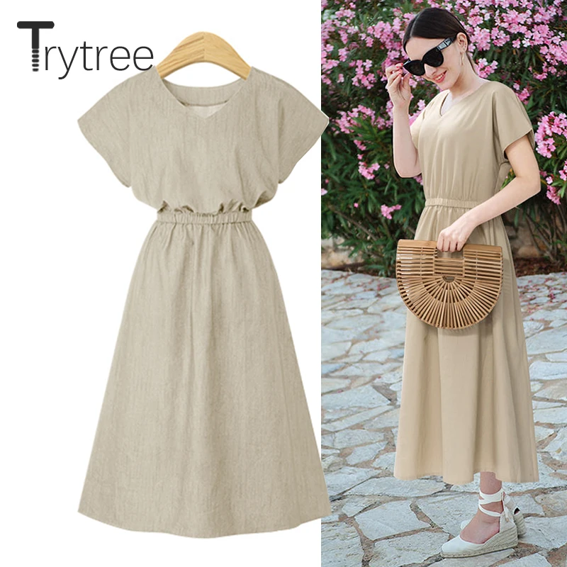 Женское Повседневное платье Trytree однотонное офисное трапециевидной формы до