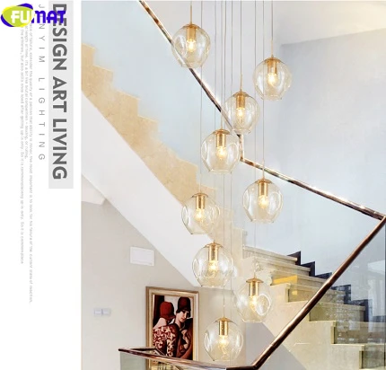 Grape FUMAT MODO Ball Glass Spiral Staircase Villa Ceiling Lamps LED Stair Lamp Light Penthouse Chandeliers Cognac Gray Blue Fixture - Цвет абажура: Grape