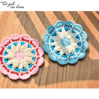 original handmade crochet round doilies multicolor flowers cup mats crochet coasters 12cm wool clothes patch 20pcslot