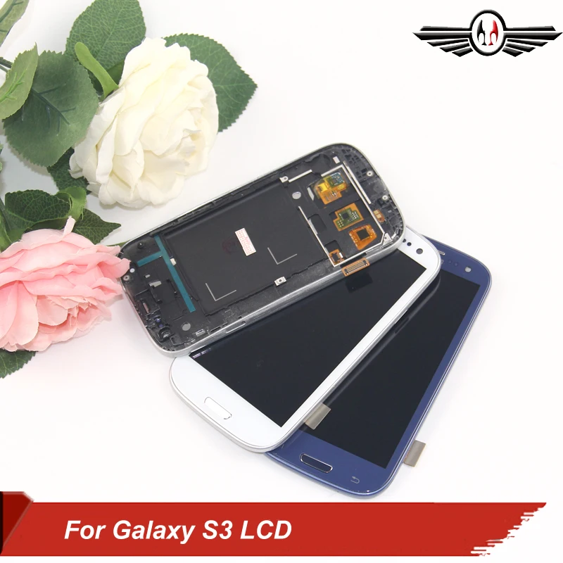 Синий для samsung galaxy s3 i9300 ЖК дисплей сенсорный экран дигитайзер сборка + рамка