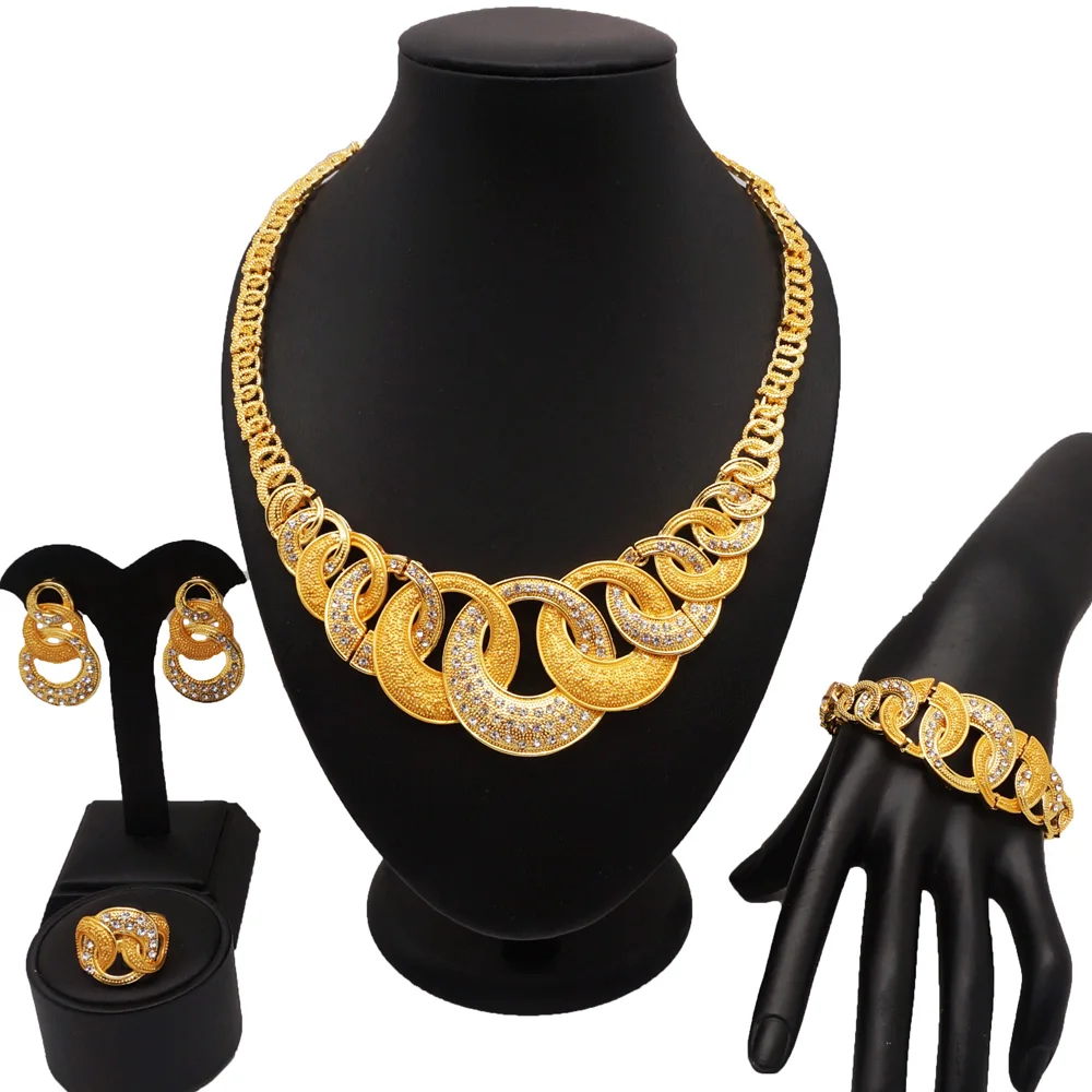 Золотое покрытие ювелирные изделия ses Изысканные Ювелирные наборы для женщин