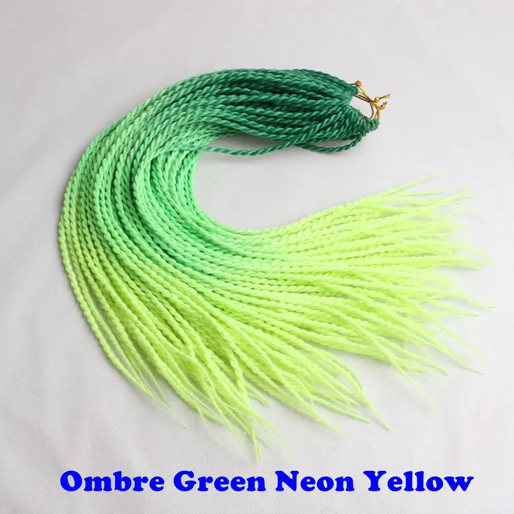 ombre green neon Роскошные косички для плетения, 24 дюйма, Омбре, Сенегальские скрученные волосы, вязанные крючком косички, 24 корня/упаковка, синтетические косички для женщин, серые, розовые - Цвет: ombre green neon