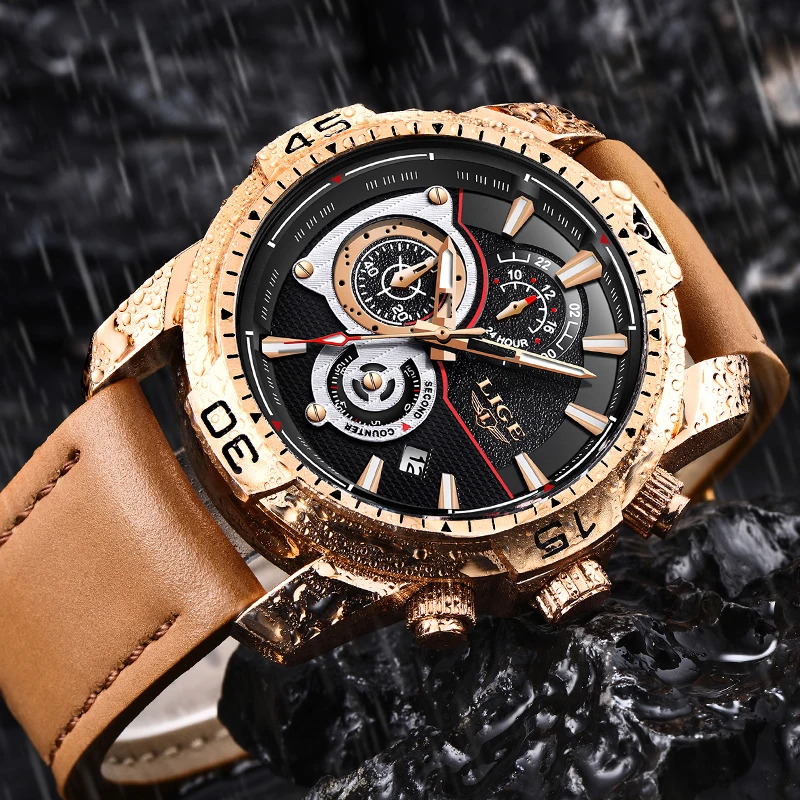 Часы наручные LIGE Мужские кварцевые модные брендовые Роскошные