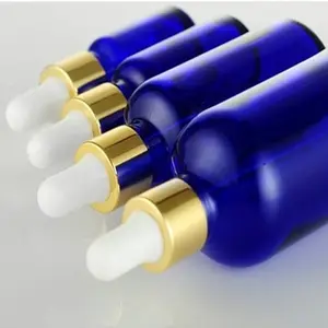10 шт.лот, 10 мл, 20 мл, 50 мл, 100 мл, пустая стеклянная капельница голубого цвета, бутылка косметических жидких масел с золотой крышкой и стеклянной капельницей