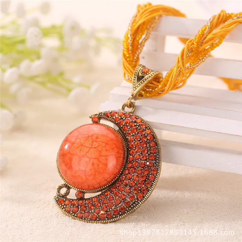 17 colors fashion ethnic handmade half moon gem stone maxi colar necklace bohemian pearls beads chain pendant bib jewelry lady | Украшения
