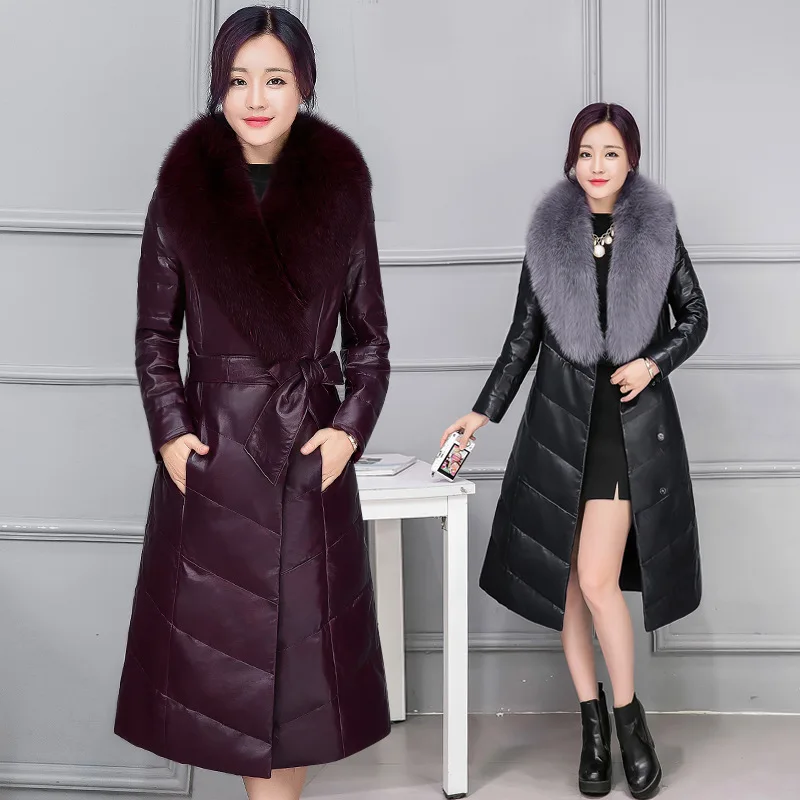 Новый Зимний женский пуховик меховые кожаные пальто для беременных зимняя
