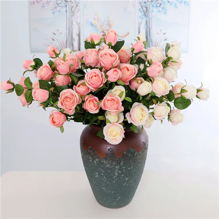 

5pcs/ lot 6heads artificial rose flower with flower simulation fake flower home wedding decoration backgound flower