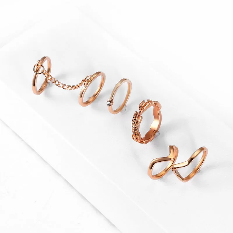 6pcs/set Punk Style Rings Gold Color Shiny Midi Finger Knuckle Charm Leaf Ring Set For Women Fashion Trendy Jewelry | Украшения и