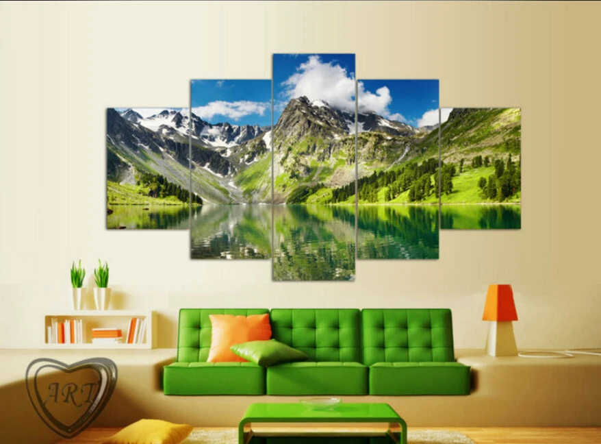 

5 Piece Cloud Snowy Lake Mountain Home Wall Decor Canvas Picture Art Hd Print Painting