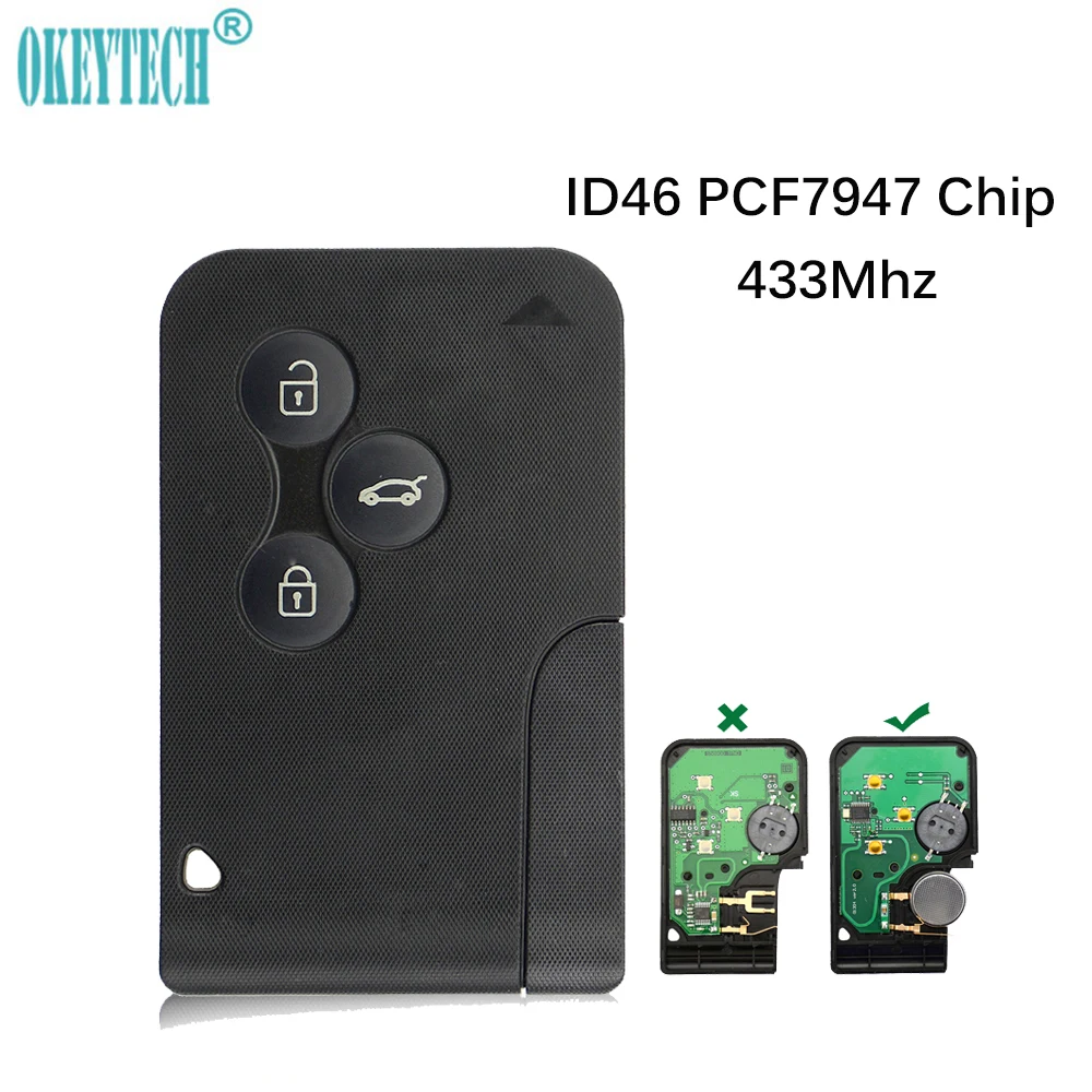 OkeyTech 433 МГц ID46 PCF7947 чип 3 белый Buttton с аварийным ключом для Renault Megane Scenic смарт карта