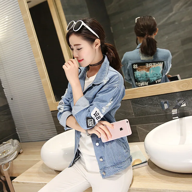 Дизайнерская джинсовая куртка Danjeaner женская Свободная с потертостями зимние