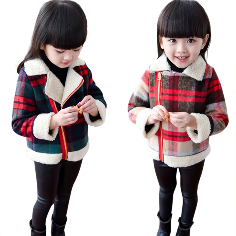 Girl Woolen Coats Lambswool Jacket 2018 Autumn and Winter Outerwear New Fashion Korean Diagonal Zipper | Детская одежда и обувь
