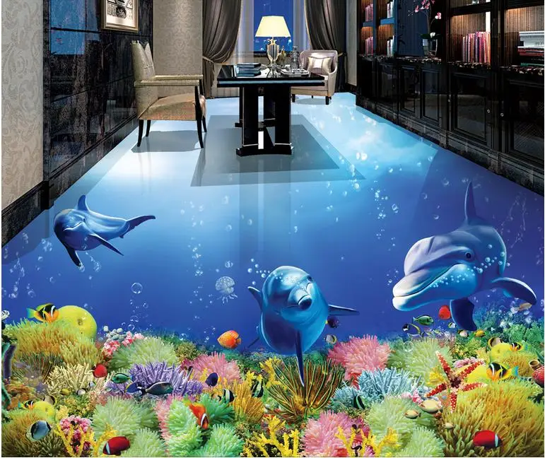 Виниловые 3D обои с рисунком дельфина настенные 3d для гостиной плитки ванной