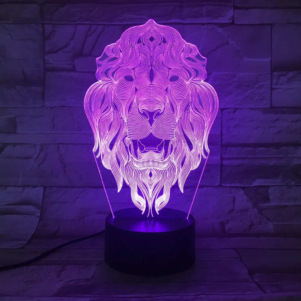 Lion Face Night Light 7 Color Changing Animal LED Night Lights 3D LED Desk Table Lamp for Children Friends Home Decoration Gift