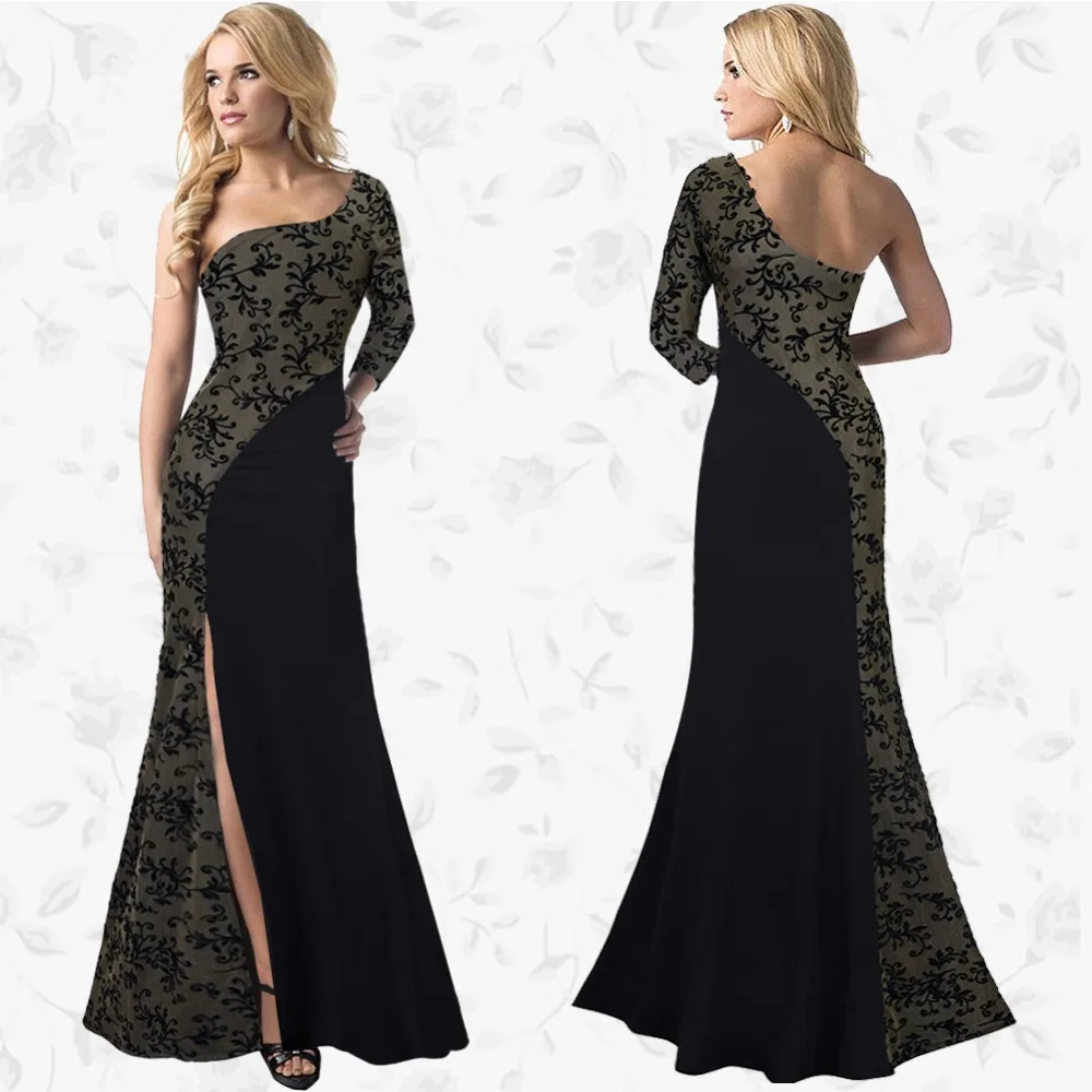 2017 Женщины Повседневная Кружева Dress Спинки Империя Одно Плечо Боди Макси