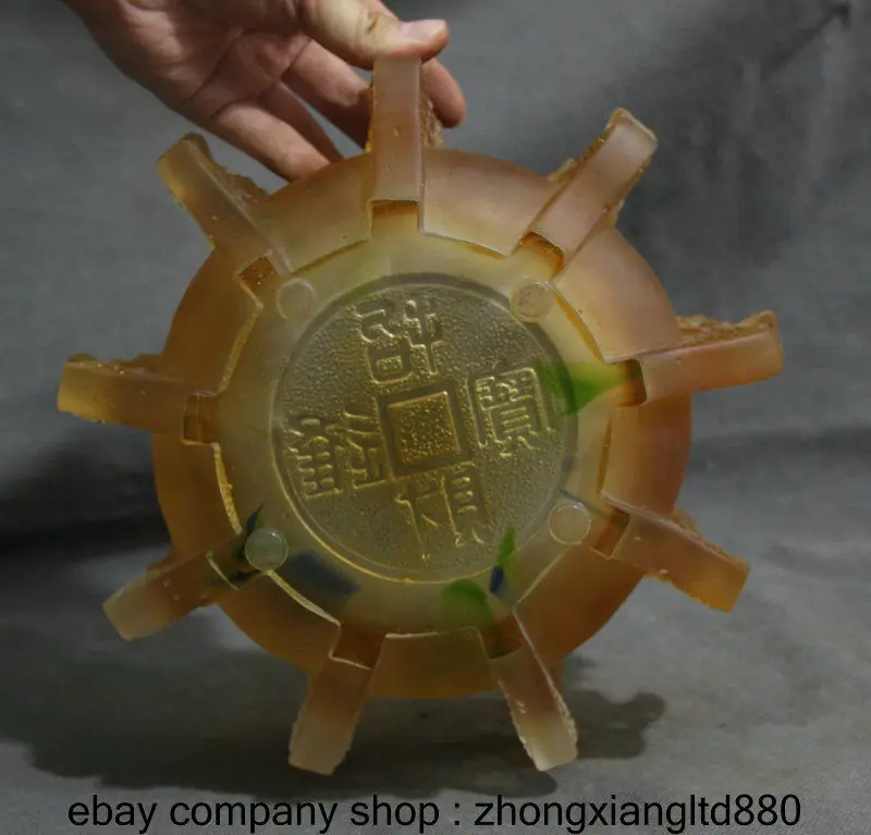 9.2 &quotКитай Желтая Глазурь Резьба Девять Голова Дракона Статуя Пепельница Сосуд |