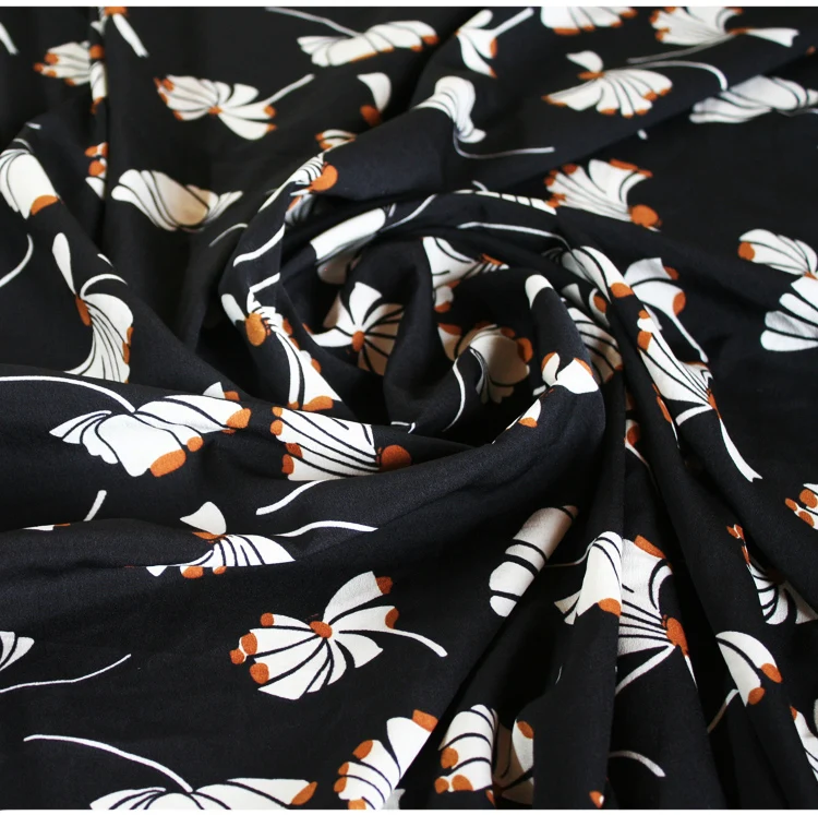 Ткань с принтом абрикосовых листьев 145 см неперспективная шифоновая ткань