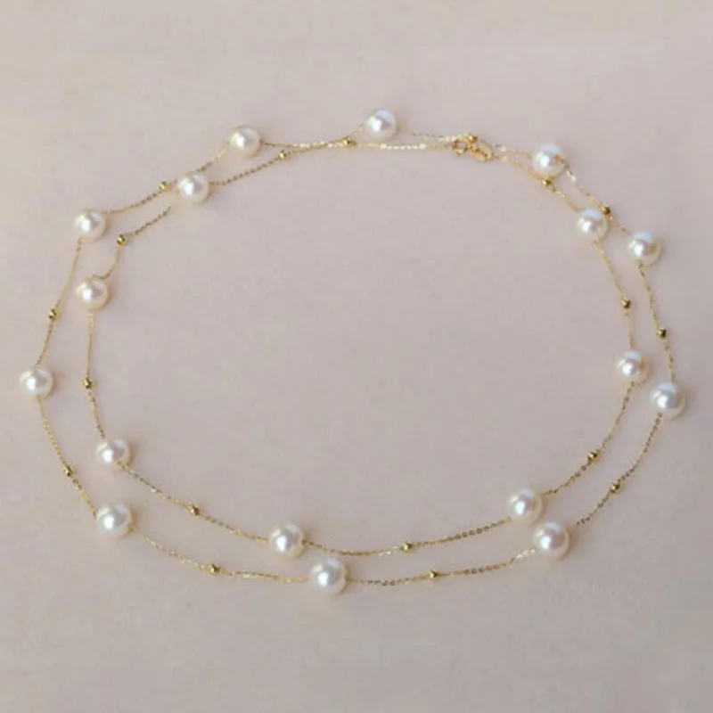 

Классическое семейное ожерелье из 18-каратного золота с бусинами и жемчугом, свитер с чокером, цепочка для женщин, девушек, мам, Лучший летний...