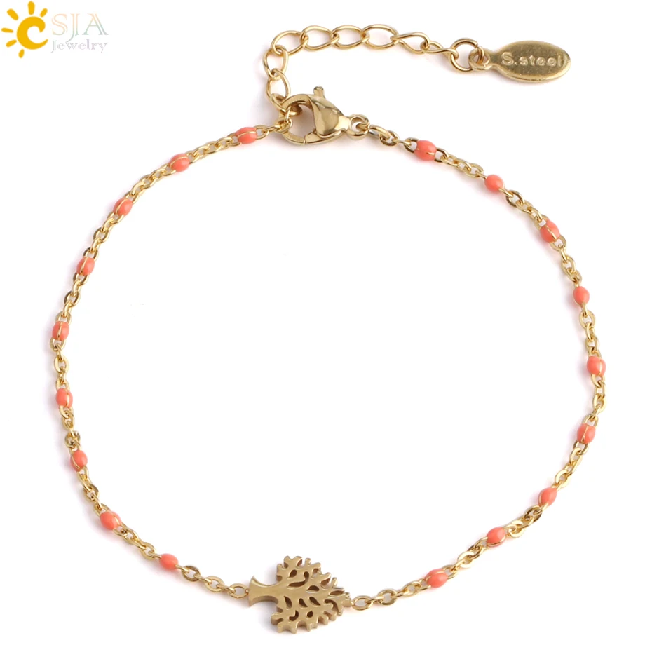 Rose Red CSJA, древо жизни, золотые браслеты из нержавеющей стали, браслеты для женщин, Delica, цепочка из бисера,, дизайнерский роскошный браслет S418 - Окраска металла: Rose Red