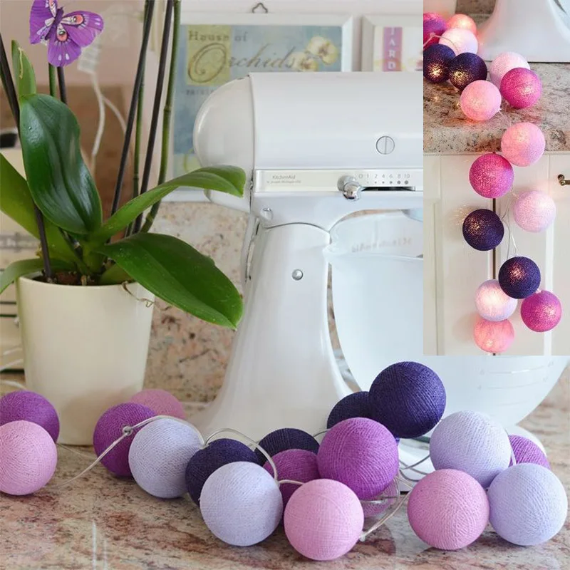 Grape purple 3 м 20 светодиодный s светильник с хлопковым шаром, хлопковые гирлянды с шариками светодиодный светильник, струнный светильник s, наружная Гирлянда для украшения - Испускаемый цвет: Grape purple