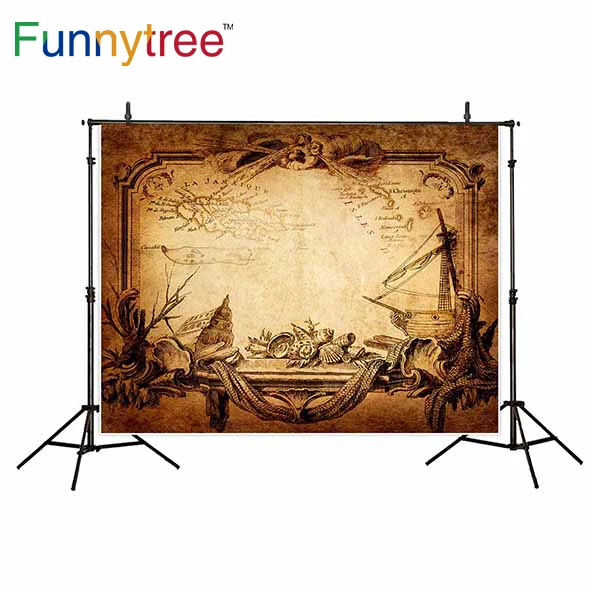 

Funnytree backdrop for photo studio pirate adventure treasure vintage map shell photography background photobooth photocall