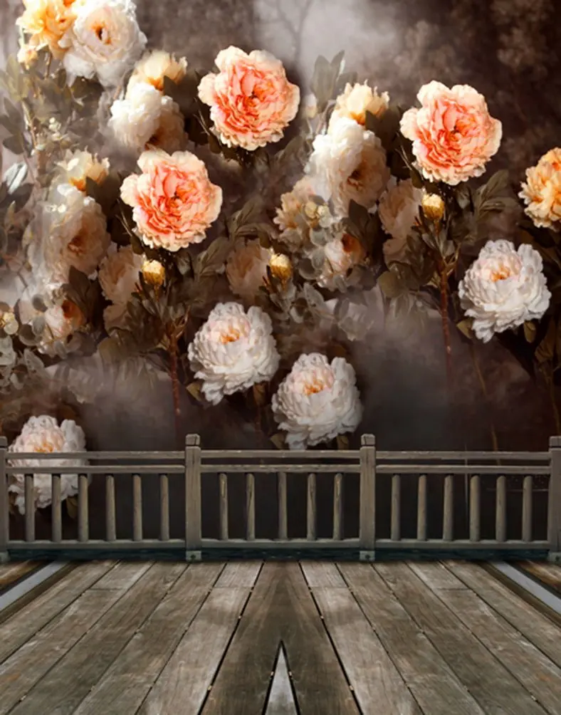 

5x7ft Wooden Floor Flowers Photography Backdrops Photo Props Studio Background