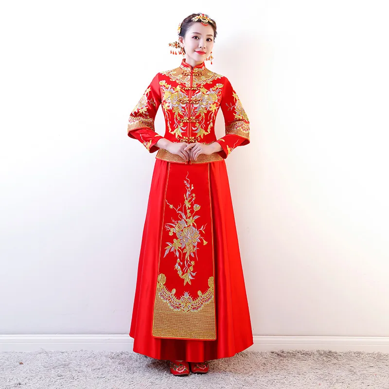 Красное свадебное платье традиционное китайское Qipao Национальный костюм для