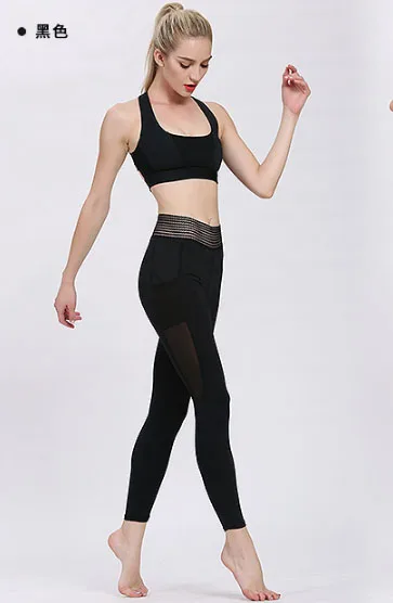 Sexy Mesh Patchwork Yoga Pants Fitness Sports Leggings Capri Women Workout Slim Running Tights Gym Leggins Sport Clothing | Спорт и