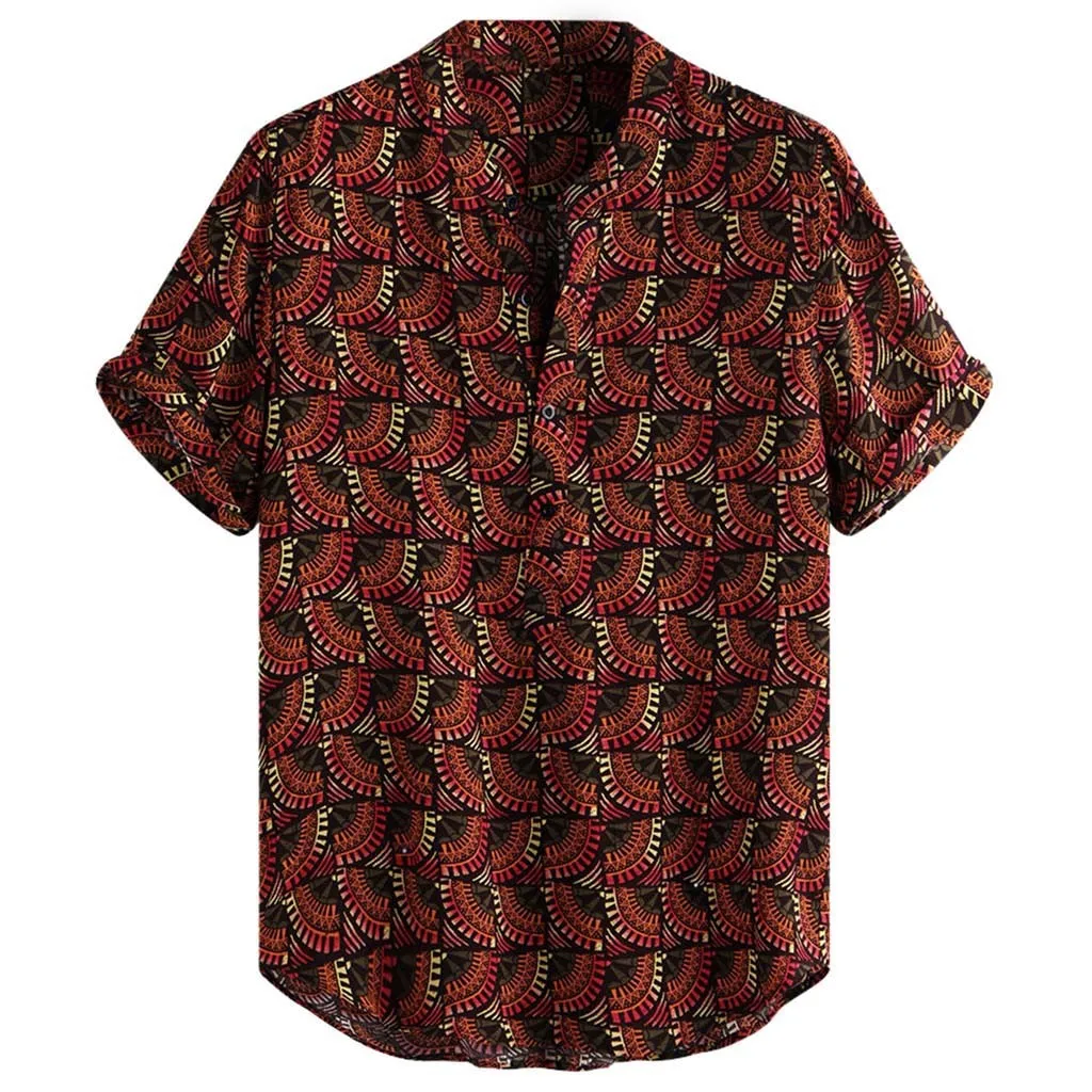 Мужская рубашка chemise летние винтажные этнические чехол с принтами воротник