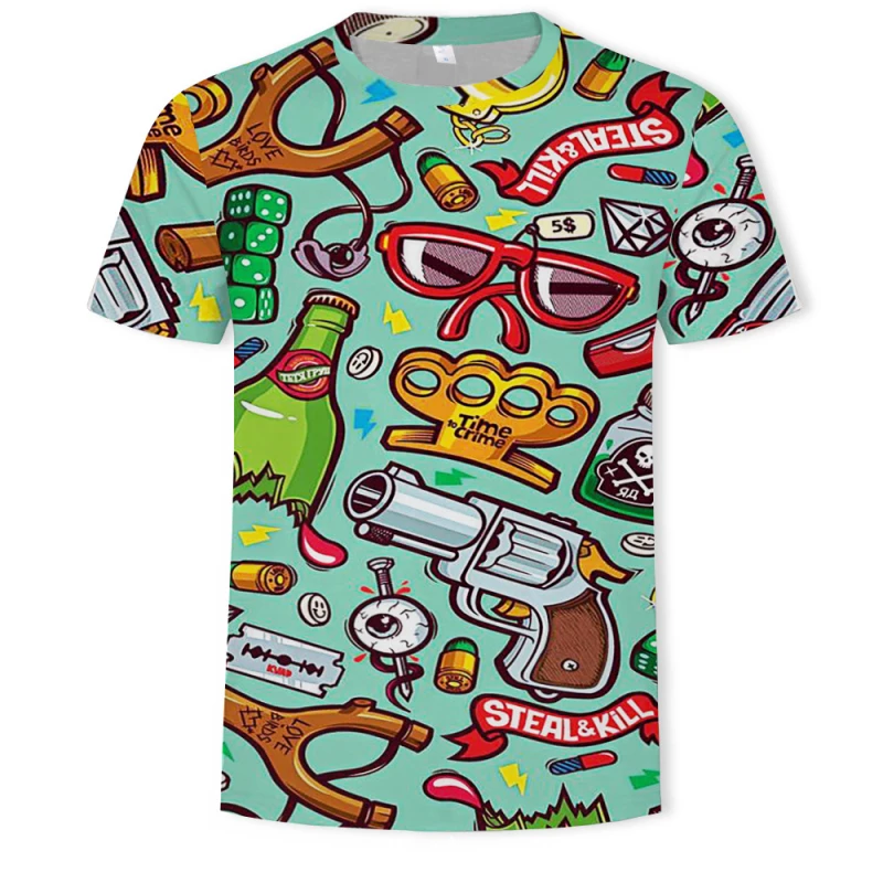 Hip hop 3d T-shirt Anime Funny T Shirts Hop Beach Mens Clothes Graffiti | Мужская одежда