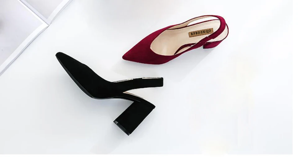 Высокие каблуки Короткая Slingback мода Работа насосы Размер 4 34 Синяя женская обувь офис элегантный замша черный Указательный палец 33 китайская новая Лето Китай