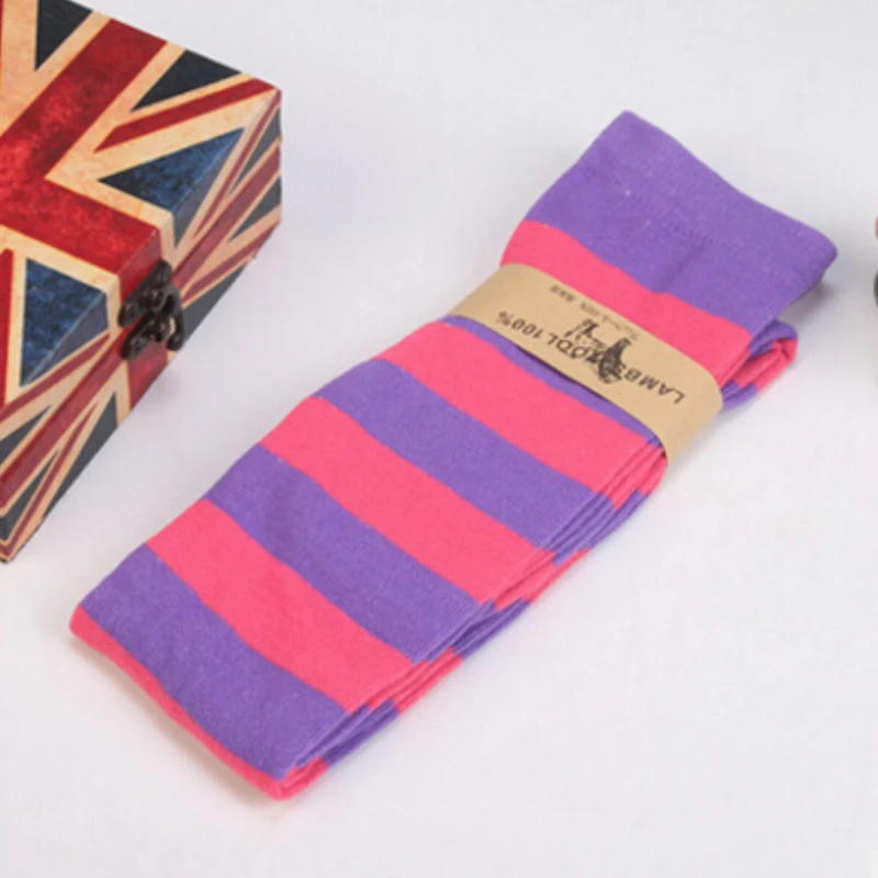 Purple Pink Модные женские полосатые чулки до бедра для девочек, хлопковые чулки выше колена размера плюс - Цвет: Purple Pink