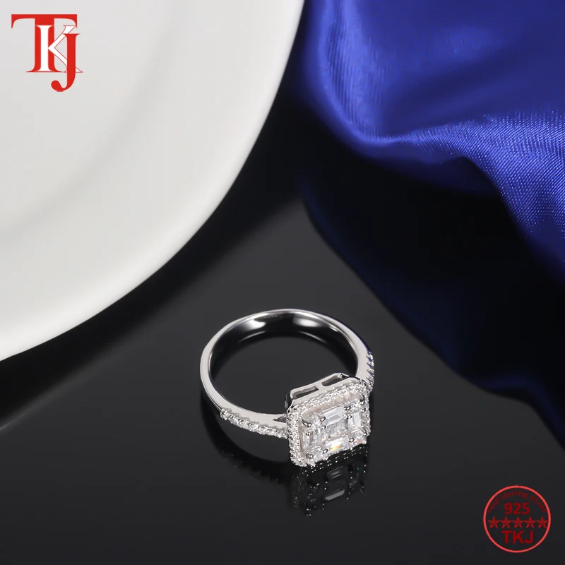 TKJ Real 100% 925 стерлингового серебра сверкающие кольца ясно CZ кольцо на палец для