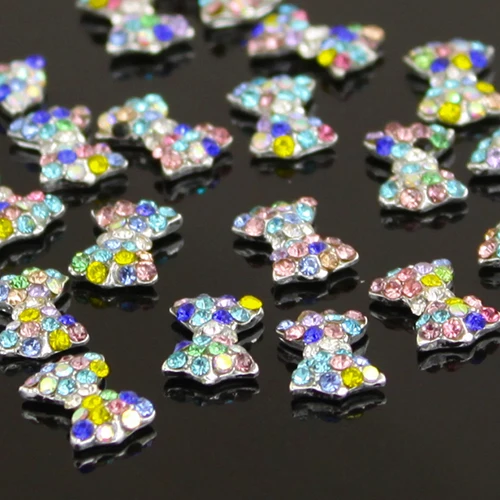10 шт. 3D Красочные Сплава Блеск Rhinestone Bowknot Nail Art Красоты Наклейки Советы DIY