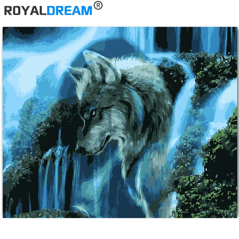 ROYALDREAM Абстрактная живопись волка и водопад Diy Цифровая по номерам Современная