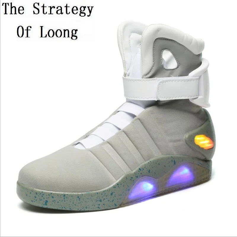 Мужские кроссовки с USB зарядкой большие размеры светящиеся на плоской подошве