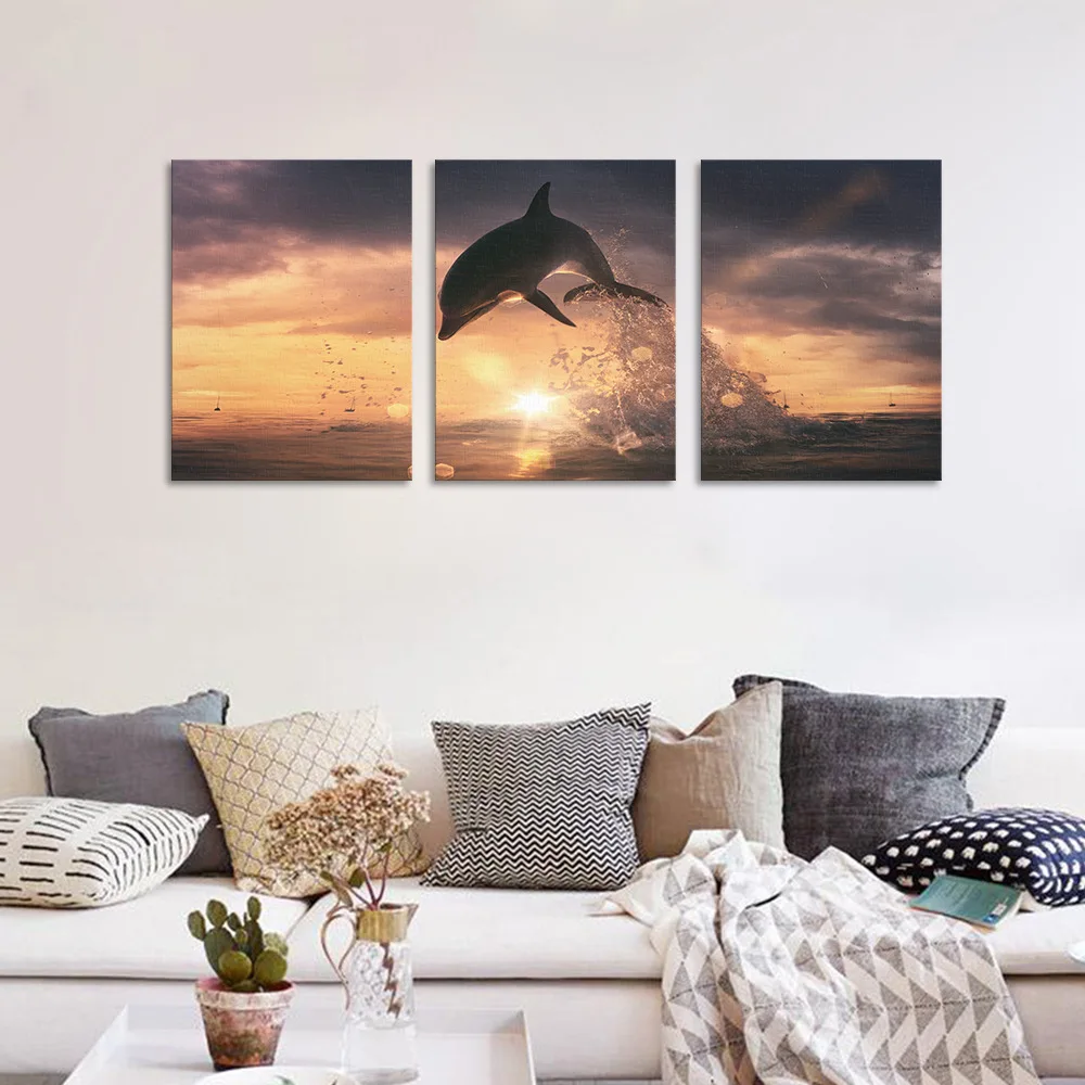 3D Sea Dolphins Painting Bedroom Living Room Background Sofa Wall Modern Home Decoration Frameless Five Pictures Inkjet Canvas | Дом и сад