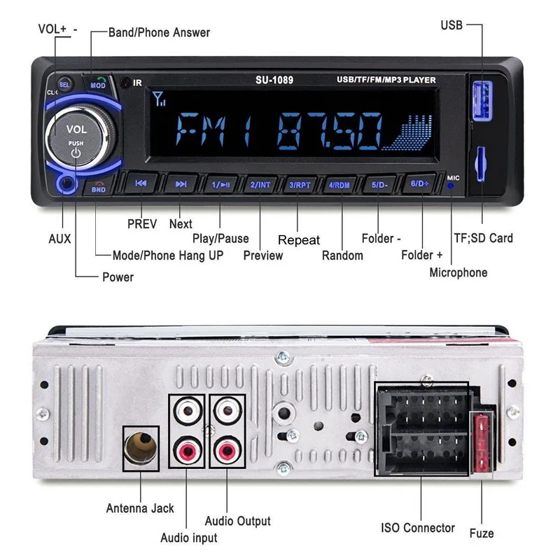 Bluetooth MP3 в тире 1Din автомобильный Радио BT/FM/USB/SD плеер " 12 V Поддержка дистанционный пульт стерео