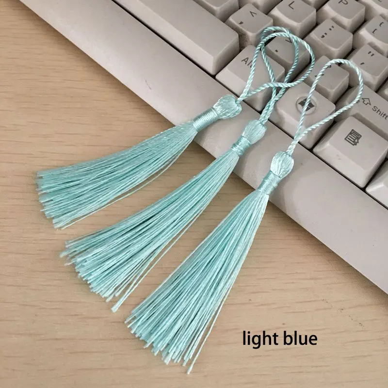 light blue 100 шт./лот, 8 см., вертикальная кисточка, шелковая бахрома, шитье, Банг, декоративная кисточка, брелок, кисточки для штор, украшение дома - Цвет: light blue