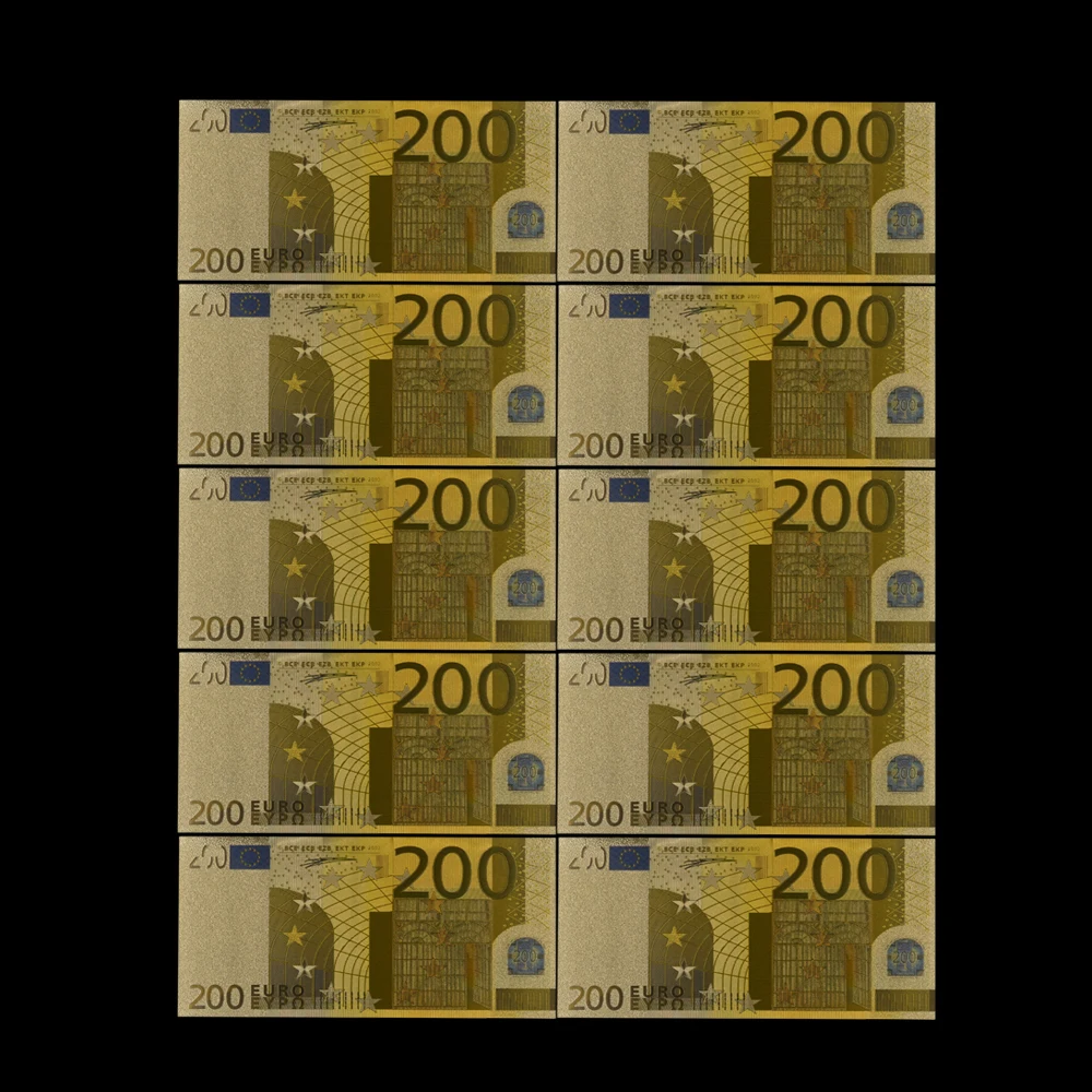 10 шт./лот Цветной евро 200 банкнот в центре сообщений течение 24K Gold изысканная