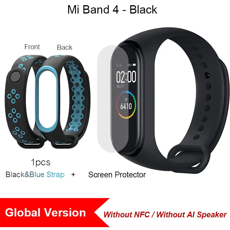 .Global Black Blue Xiaomi Mi Band 4 фитнес браслет, смарт браслет Miband 4 Фитнес-трекер Heart Rate 0,9" Цветной экран Bluetooth 5.0, глобальная версия - Цвет: .Global Black Blue