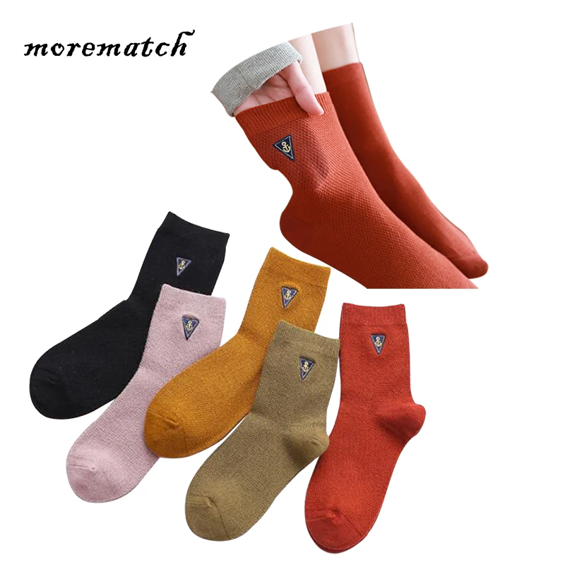 Morematch 1 пара женские носки для отдыха хлопковые с вышивкой и якорем в студенческом