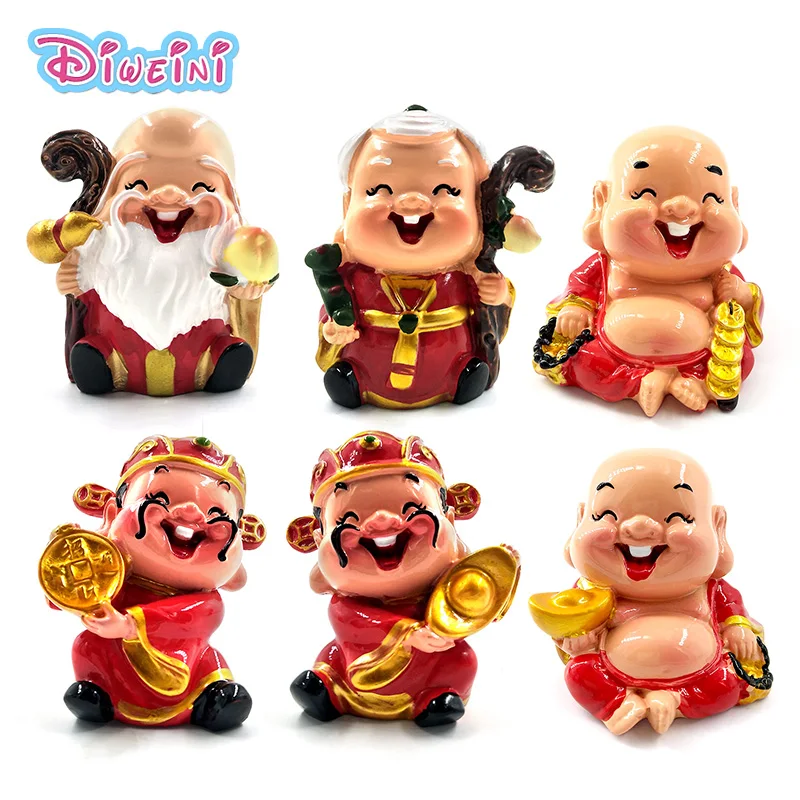 

Chinese Red Gold of Wealth Monks model Figurine fairy Statue home mini garden decoration accessories decor doll resin craft