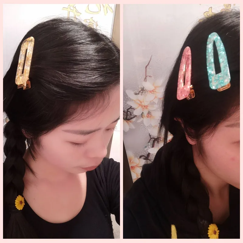 2Pcs Korean Hair Clips For Women Vintage New 2019 Girls Acrylic Hollow Waterdrop Rectangle Pins Tin Foil Sequins Barrettes | Красота и
