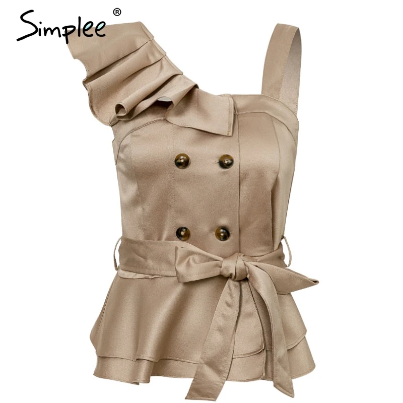 Женский топ Simplee с оборками и одной бретелей летний необычный камзол поясом 2019