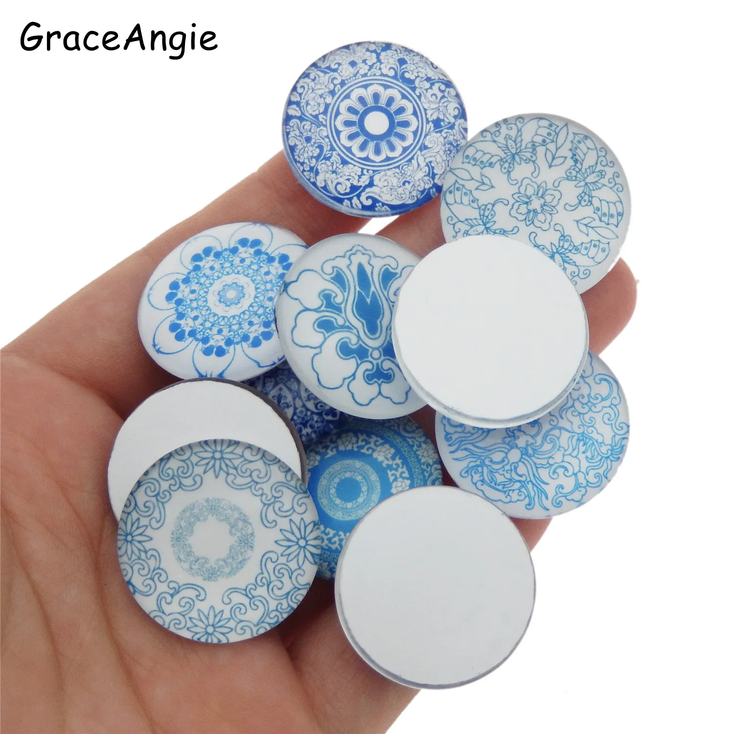 Микс синий цветок стиль плоская задняя Смола Кабошоны Камея стекло Flatback для